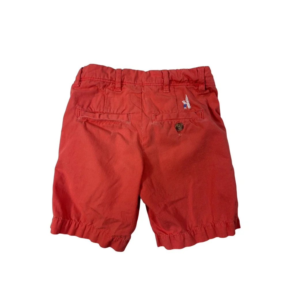 Johnnie-O Boys Coral Red Chino Shorts Size 4 West Coast Prep Cotton Adjustable‎